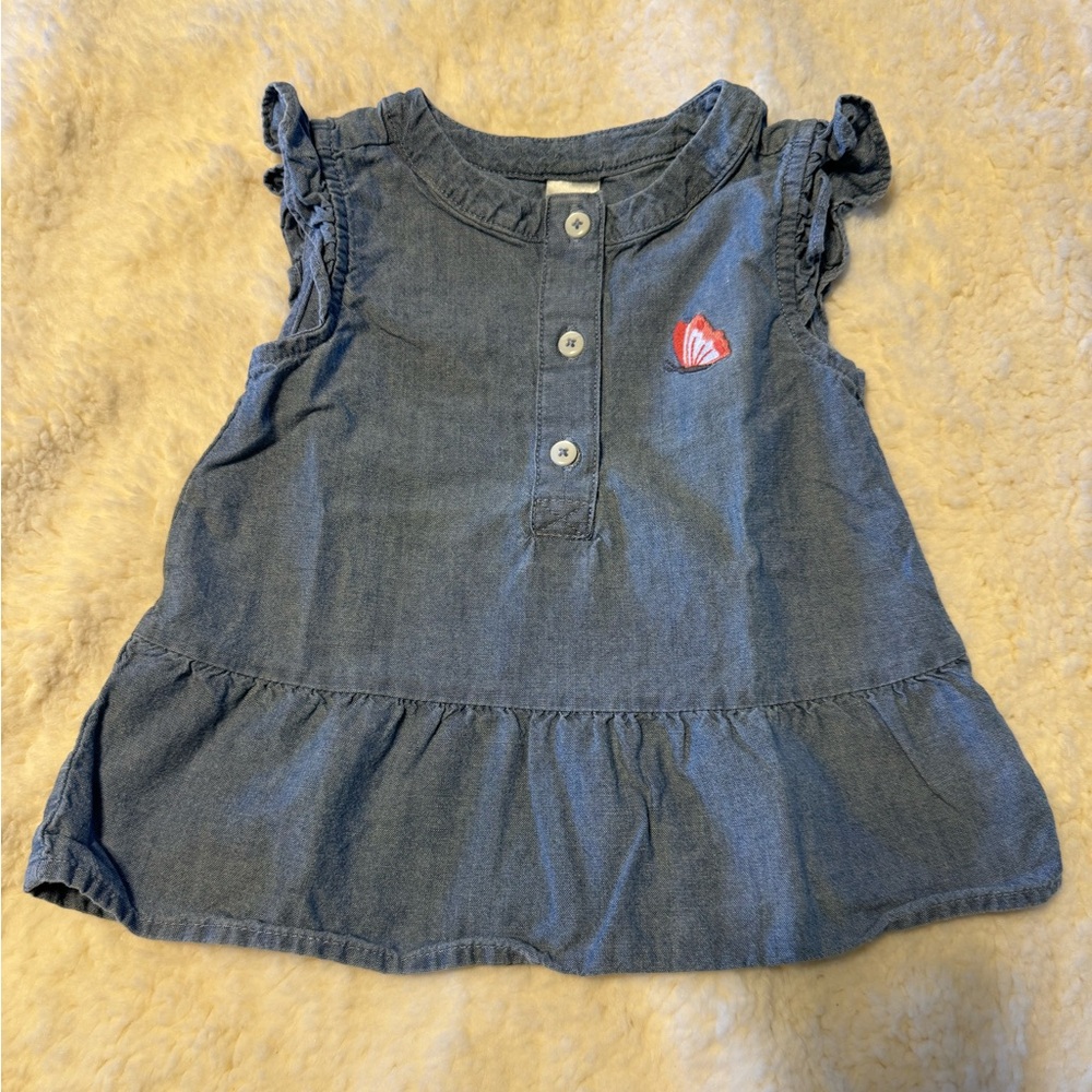 Carter’s denim peplum top w/ tiny butterfly 24 months